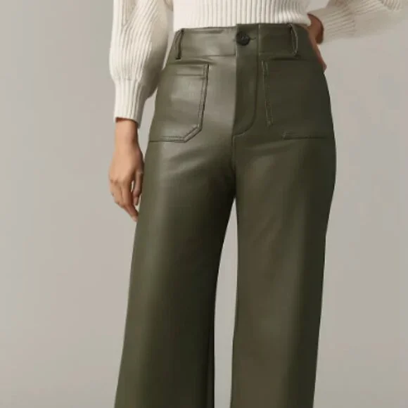 Women's - Anthropologie - The Colette Cropped Wide-Leg Pants by Maeve: Faux-Lea - Picture 2 of 4